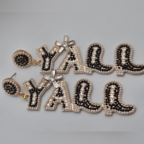 ✨2/$10✨ Black & Gold Crystal Statement Earrings 3.5" Party Glam YALL - Picture 3 of 7